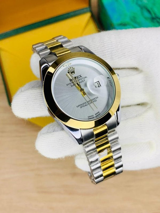 Branded Two Tone Watch With Date Adjustment (Silver)